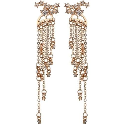 Korean Tassels Earrings for Women Aesthetic Statement Irregular Star Crystal Earrings Chain Long Drop Earrings Jewelry Earrings