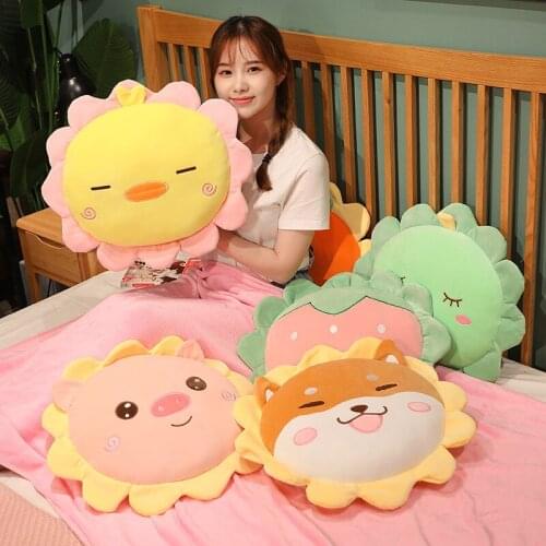 1pc 50cm Lovely Shiba Inu & Dinosaur & Rabbit & Pig Fruit Plush Toys with Blanket Stuffed Soft Sofa Cushion Girls Birthday Gift