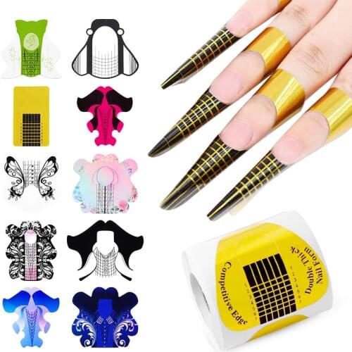 100pcs/Lot Pro Square/Rhombus/Stiletto Nail Form For Acrylic Curve Nails UV Gel Nail Extension Guide Self-Adhesive Nail Form UT