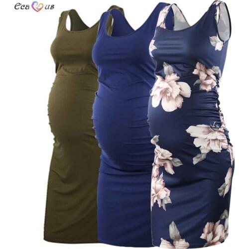 3 Pack Womens Maternity Dresses Floral Pregnancy Dress Sleeveless Side Ruched Print Vintage Casual Knee Length Dress
