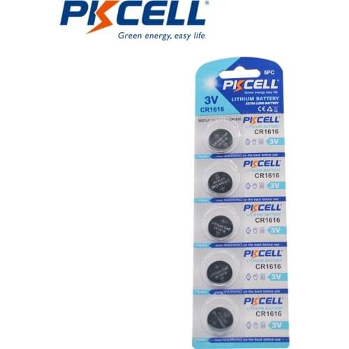5PCS (5Pc/Card)PKCELL CR1616 DL1616 ECR1616 LM1616 1616 3V Lithium Alkaline Button Coin Batteries