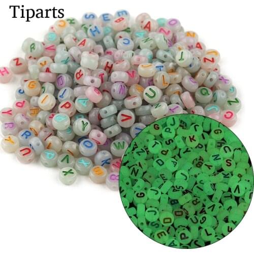 100pcs/Mixed Letter Acrylic Luminous Beads Round Flat Alphabe Cube Loose Spacer Beads For Jewelry Making Handmade Diy Bracelet