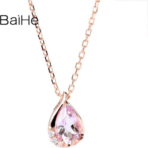 BAIHE Solid 18K White/Yellow/Rose Gold 0.45ct morganite 0.02ct Natural Diamonds Wedding Water drop morganite pendant necklace