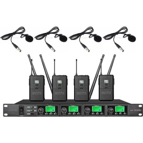 Bolymic 4 Channels Wireless Microphones Lavalier Lapel Professional uhf stage microphone system for Church,school, Business