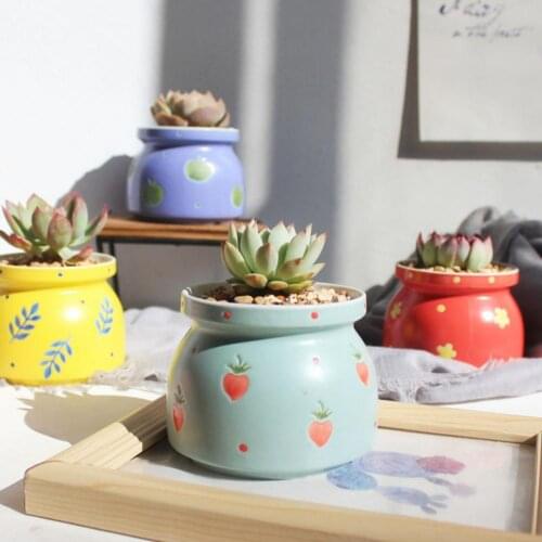 Flowerpot Cute Decorative Ceramic Bright-colored Flower Pattern Planter Pot for Home Balcony Decorations Garden Pots Home Decor