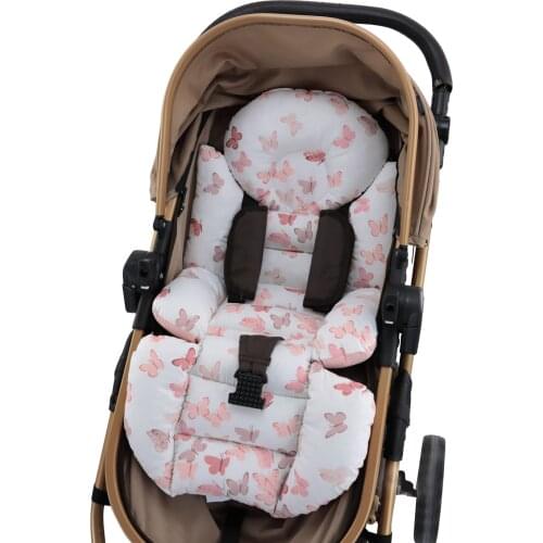 Jaju Baby Handmade, Double Sided, Pink Butterfly Fabric Baby Stroller Cushion