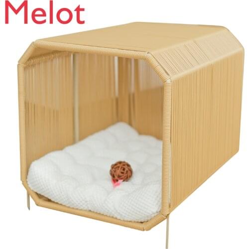 Cat House Cat Climbing Frame Kennel Rattan Cat Bed Four Seasons Cat House Cage Removable and Washable Cat Villa Pet Bed