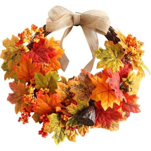Garland Dried Flowers Simulation Maple Leaf Autumn Color Vine Ring Silk Cloth 30CM Rattan Circle Home Decorations Door Hanger