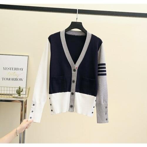 New 2021 Autumn Winter brand Sweet Bow Sweater Cardigan Female Fashion Casual V-neck Long Sleeve Knitted Pullover Tops Contrast