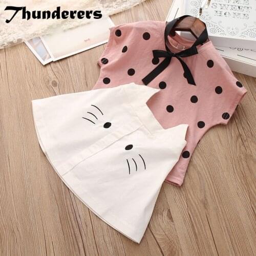 Thunderers Summer Kids Clothing Set For Girls Dots Shirt With Short Skirt Children 2pcs Outfits Casual Toddler Baby Clothes Suit
