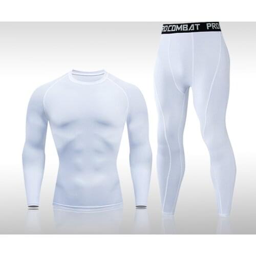 Mens Long-Sleeved Solid Color Compression Quick-Drying Sports Underwear Set Riding Running Fitness Gym Rashguard Sportswear