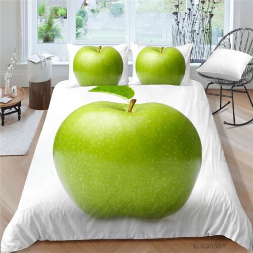 Green Apple Bed Set Queen Size Simple Classic Duvet Cover White Single Double King Twin Full 3D Bedding Set Fruit Series