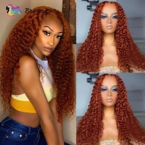 Curly 13*1 part lace Wig Brazilian Human Hair Wigs deep curly Wig Brown Orange baby hair Glueless Wig Remy Hair for black Women