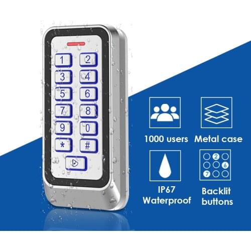 IP67 Waterproof Backlight RFID Metal Door Access Control Users System 125KHz Door Reader EM Card Keypad 1000 Opener