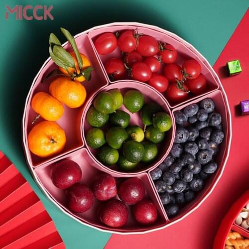 MICCK Double-Layer Fruit Tray New Years Compote Dry Storage Box Rotating Candy Box Living Room Plastic Fruit Organizer Storage