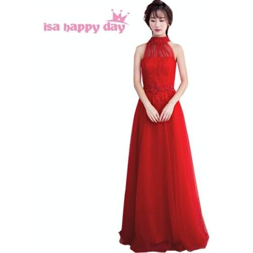 Fashion ladies elegant tulle sweetheart straps beaded halterneck womens red evening dress women formal ball gown dresses H3918