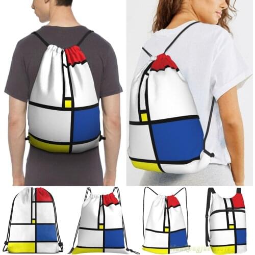 Mondrian Minimalist De Stijl Modern Art Men Outdoor Travel Gym Bag Waterproof Drawstring Backpack Women Fitness Sackpack Bag