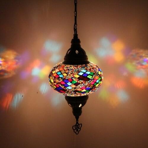 English Moroccan Mosaic Hanging Ceiling Chandelier Rustic Authentic Colorful Lights Lamp Balcony Bedroom Light Home Decoration