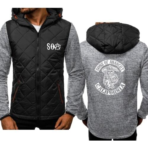 Spring Autumn Mens Hoodie SOA Sons of Fashion casual Skeleton printing Splicing Mens Zip Jacket Sweatshirt clothing