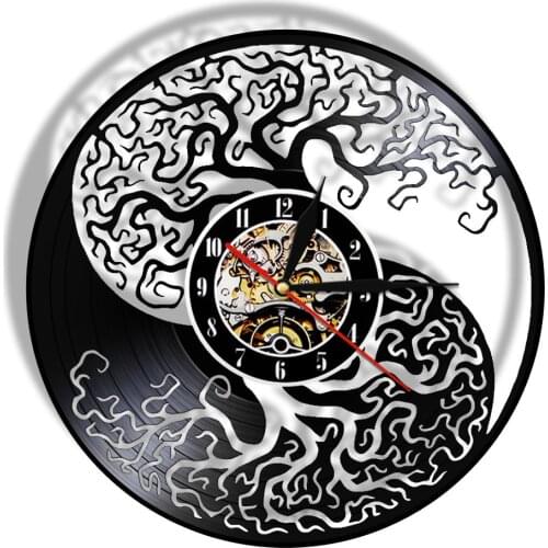 Tree Of Life Vinyl Record Wall Clocks Battery Operated Tree Wall Clock Modern Design With 7 Change LED Light Living Room Decor