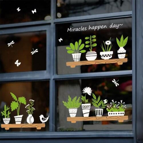 Potted Plants Wall Stickers For Living Room Bedroom Shop Glass Door Cafe Window Home Decoration Self-adhesive Art Poster Murals