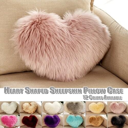 Sofa Heart Shape Pillow Cover Cushion Cover Faux Fur Back Cushion Pillow Case Living Room Decorative Skin-friendly Pillowcases