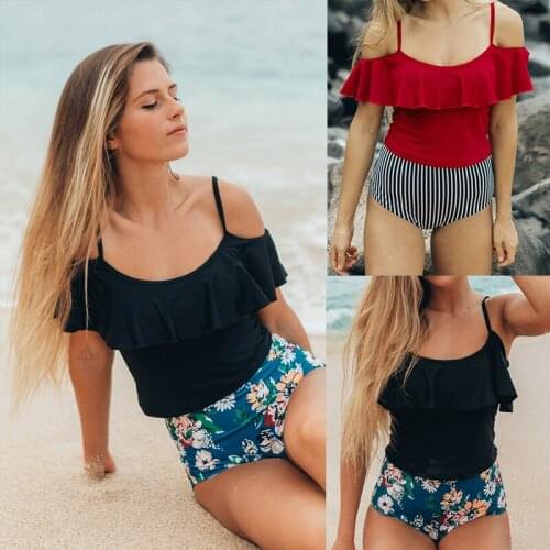 The new 2020 one-shoulder Flounce swimsuit bikini women Swimwear Thong Sexy Print split swimsuit