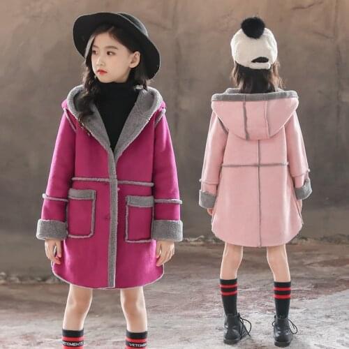 2020 New Autumn Winter Fashion Childrens Hoodies Jacket Suede Plus velvet thickening Down Winter Coat For Girls Suit 4-12 Years