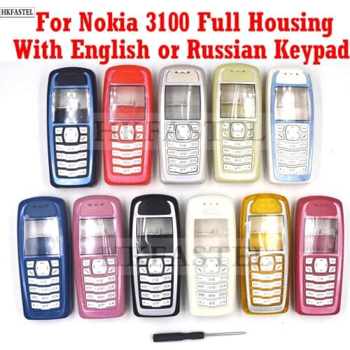 HKFASTEL New High Quality Cover For Nokia 3100 Full Mobile Phone housing cover English Russian Keypad Replacement Parts Tool