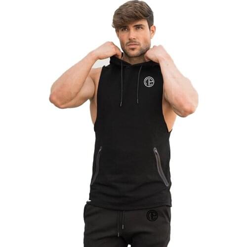 New muscle sports fitness vest male training hooded hooded vest sleeveless loose vest
