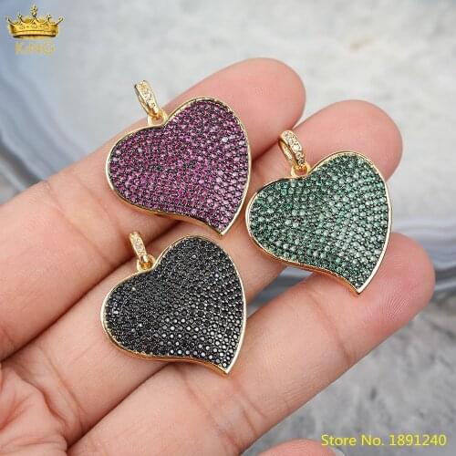 5pcs Purple Blue Black Cubic Zircon Micro Paved Heart Shape Pendant For Choker Making ,Gold CZ Charms Fashion Jewelry Findings