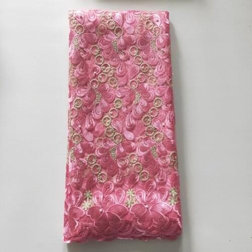 Pink French Net Tulle Lace Fabric For Wedding Party Dress 5Yards 2020 High quality African Emboridered Mesh Lace Fabric