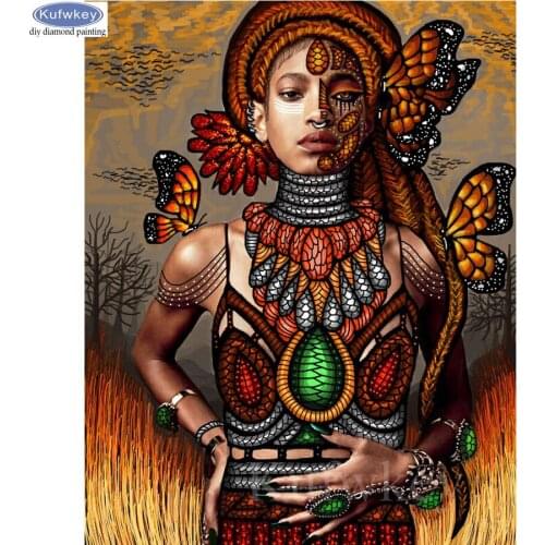 Crafts & Sewing,DIY Diamond Painting African woman and butterfly 5D Full Square diamond mosaic Diamond Embroidery Cross Stitch