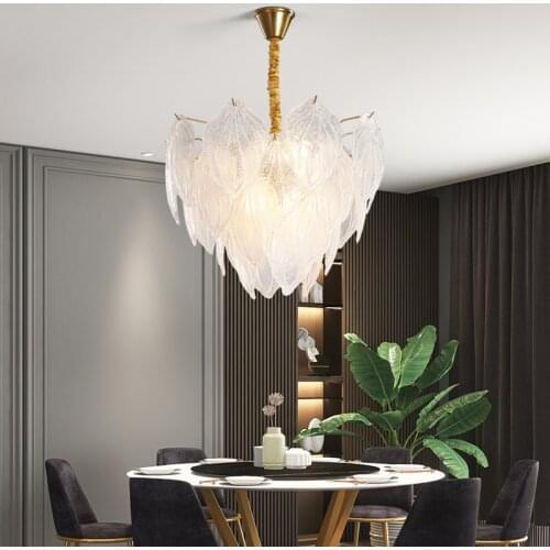 Modern Glass Leaf Led Pendant Lights Gold Metal Nordic Living Room Pendant lamp Bedroom Kitchen Hanging lamp Home Decor