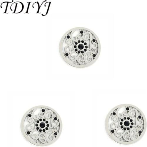 TDIYJ 1Pcs Newest 33mm Coin Disc with Black Crystals for Coin Holder Pendants as Gifts