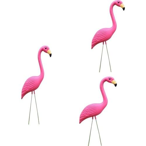 3pcs Flamingo Ornament Garden Yard Stakes Birds Sculpture Lawn Ornament Grassland Holidar Party Decoration