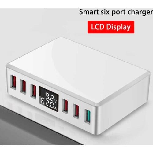 Multi 6 port charger station for phone qc3.0 fast charger for samsung huawei new universal lcd display charger eu us uk au plug