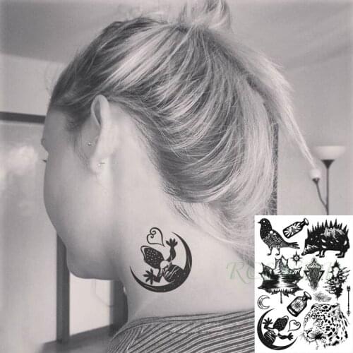 Waterproof Temporary Tattoo Sticker Pigeon Forest Moon Maple Leaf Leopard Jellyfish Flash Tatoo Fake Tatto Art for Men Women