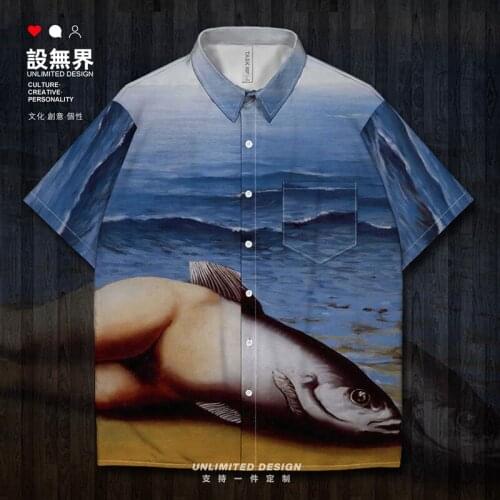 World famous paintings collective invention red white and blue diamond-shaped Painting Short-Sleeved shirt fashion Clothes