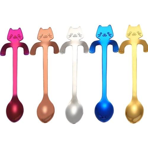 Western Style Cat Coffee Tea Hanging Spoon 304 Stainless Steel Stir Spoons Fine Polished Milk Ladle Stir Latte Scoop Office