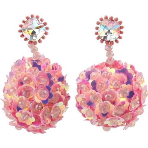 Big Bead Ball Pendant Statement Chunky Flower Drop Earrings for Women Florate Brand Crystal Dangle Sexy Handmade Earrings New