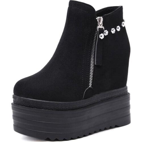 Studded womens boots 12 cm wedge heel high heel waterproof platform muffin thick bottom boots Martin boots winter