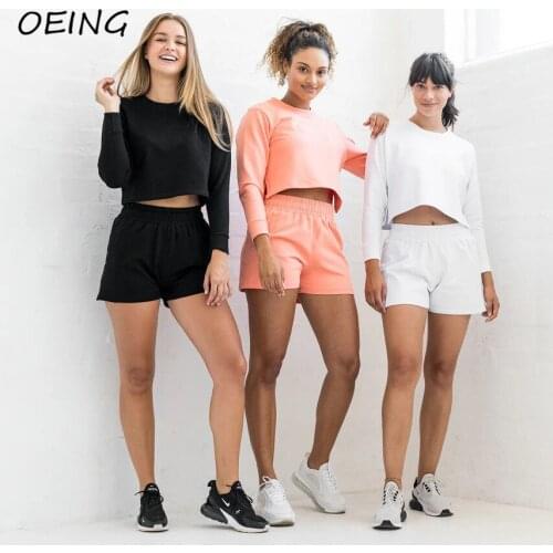 2021 Womens Long Sleeve Jogging Suits Crop Tops and Shorts Casual Fashion 2 Piece Sets