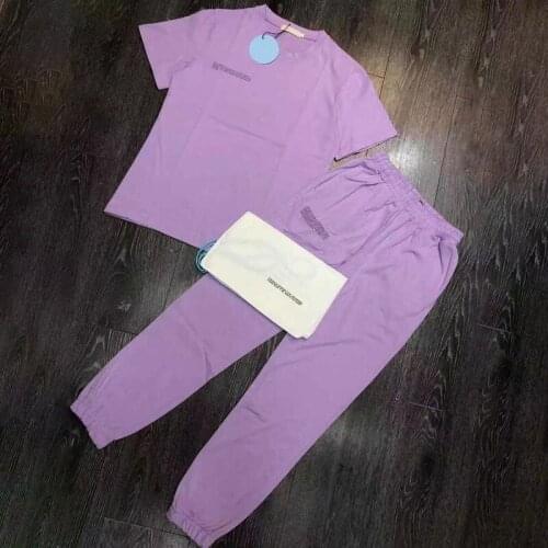 2021 Spring womens two-piece set short-sleeved t-shirt round neck top + cotton trousers summer loose sports pants with pockets