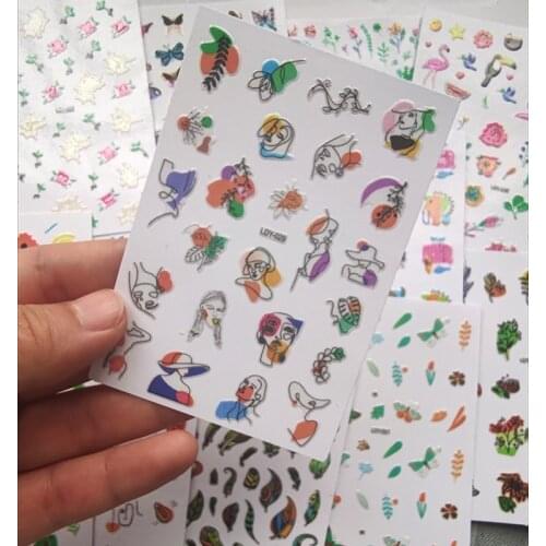1Set 3DNail Sticker& Decals Acrylic Self-Adhesive Holographic Face/Butterfly Design Stickers For Salon Manicure Slider Wraps