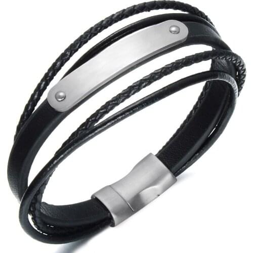 10pcs) Fashion Stainless Steel Chain Genuine Leather Bracelet Men Vintage Male Braid Jewelry for women
