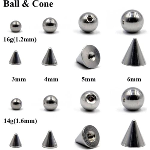 100pcs/lot Steel 14G 16G Nose Piercings Ear Studs Labret Ring Bar Earring Studs Ball&Cone Screw Replacement Attachments Piercing