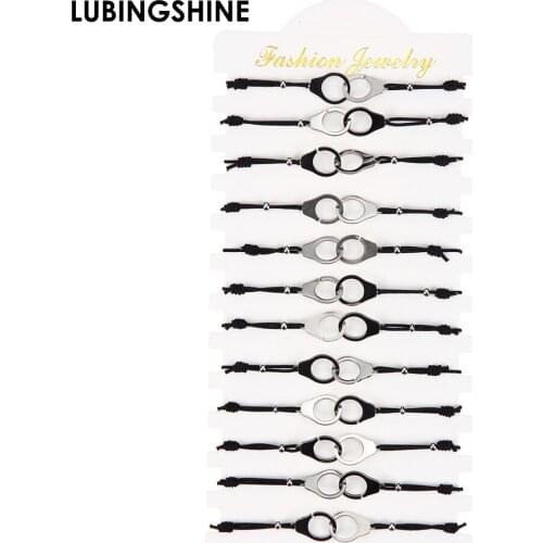 12pcs/set New Fashion Handcuffs Charms Bracelet For Women Men Vintage Punk Braided Rope Bracelet Handmade Jewelry Gift Wholesale