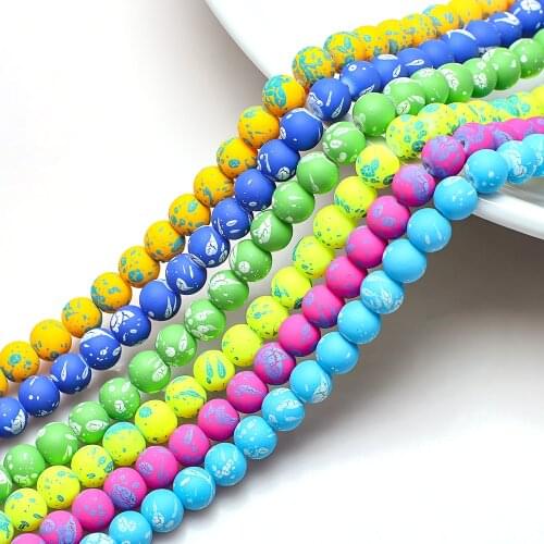 50Pcs Glass Matte Beads Spacer 8mm Rubber Neon Round Beaded For Jewelry Making DIY Charm Necklace/Bracelet/Earrings Accessories