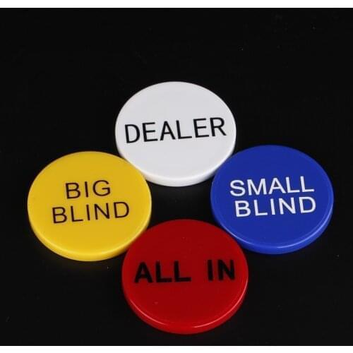 HOT SALE Acrylic Round Plastic Dealer Coins SMALL BLIND/BIG BLIND/DEALER/All IN Texas Poker Chip Set Coin Buttons Game